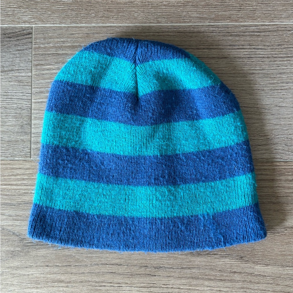 Striped Teal and Navy Beanie - Picture 3 of 6